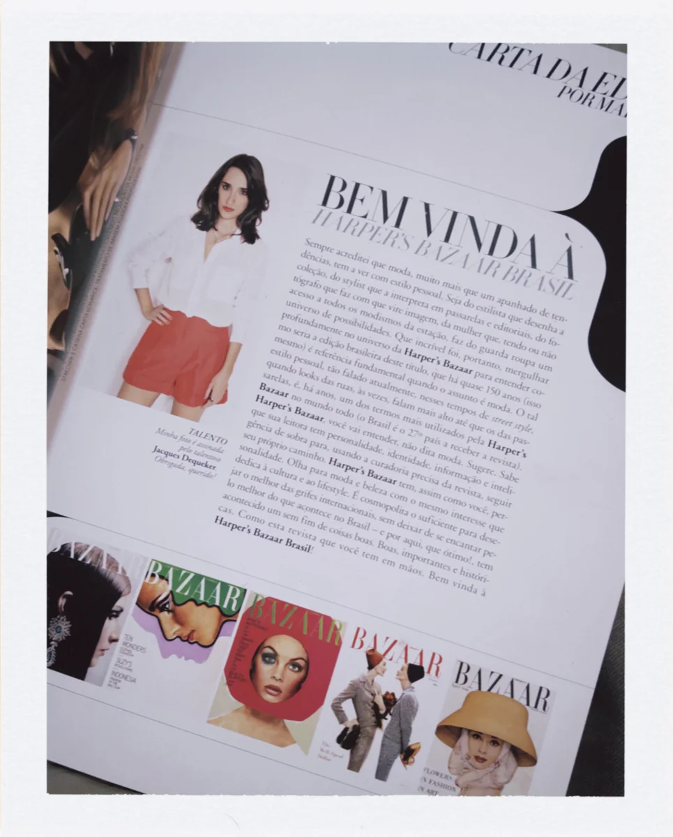 Carta de boas-vindas de Maria Prata na primeira edição da Harper's Bazaar Brasil.